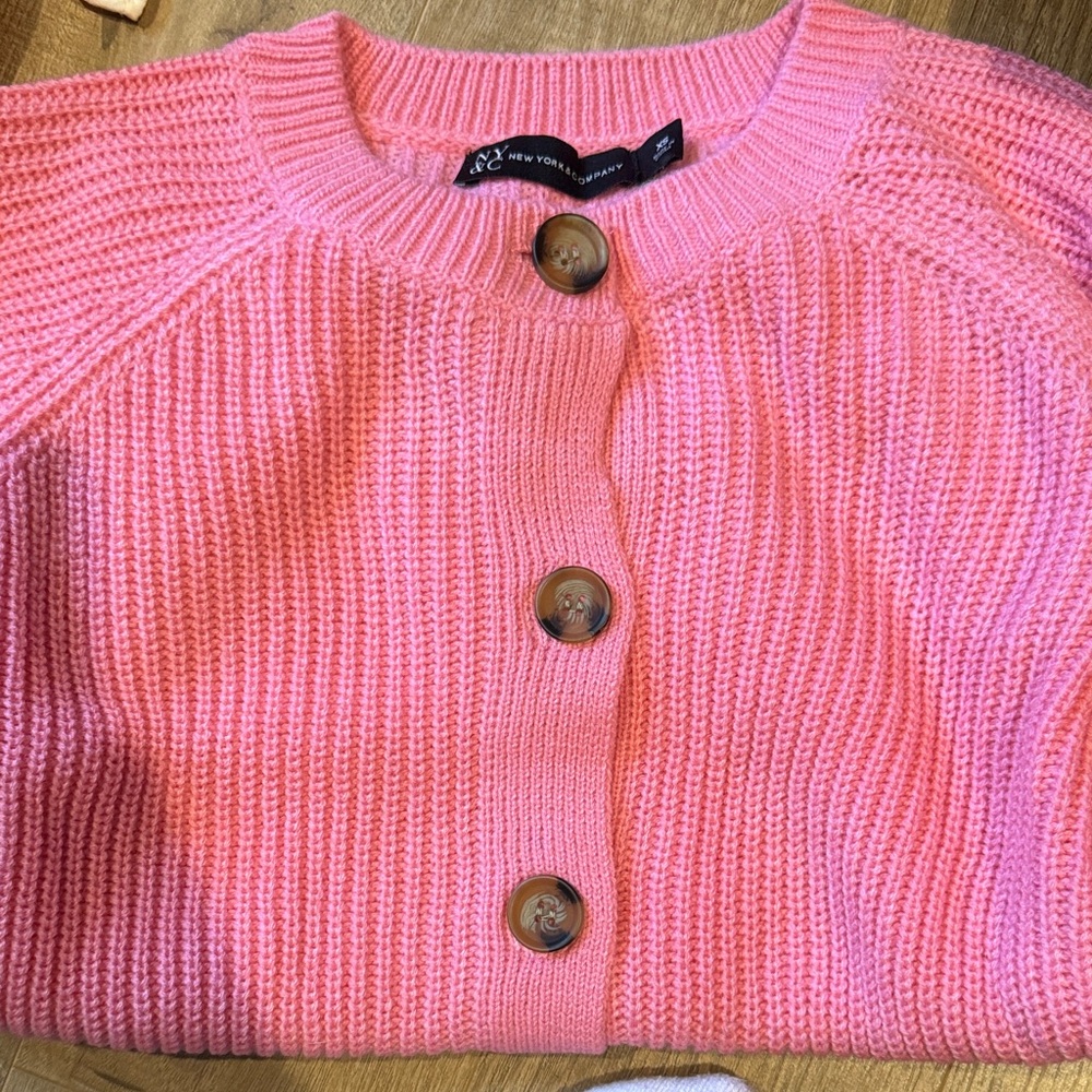 New York & Company Pink Button-Up Cardigan size xsmall